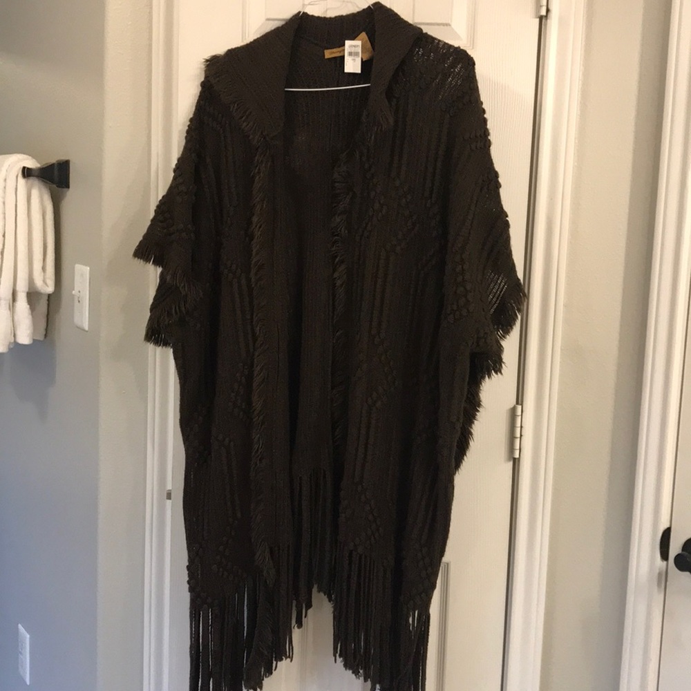 Brown Fringe Poncho